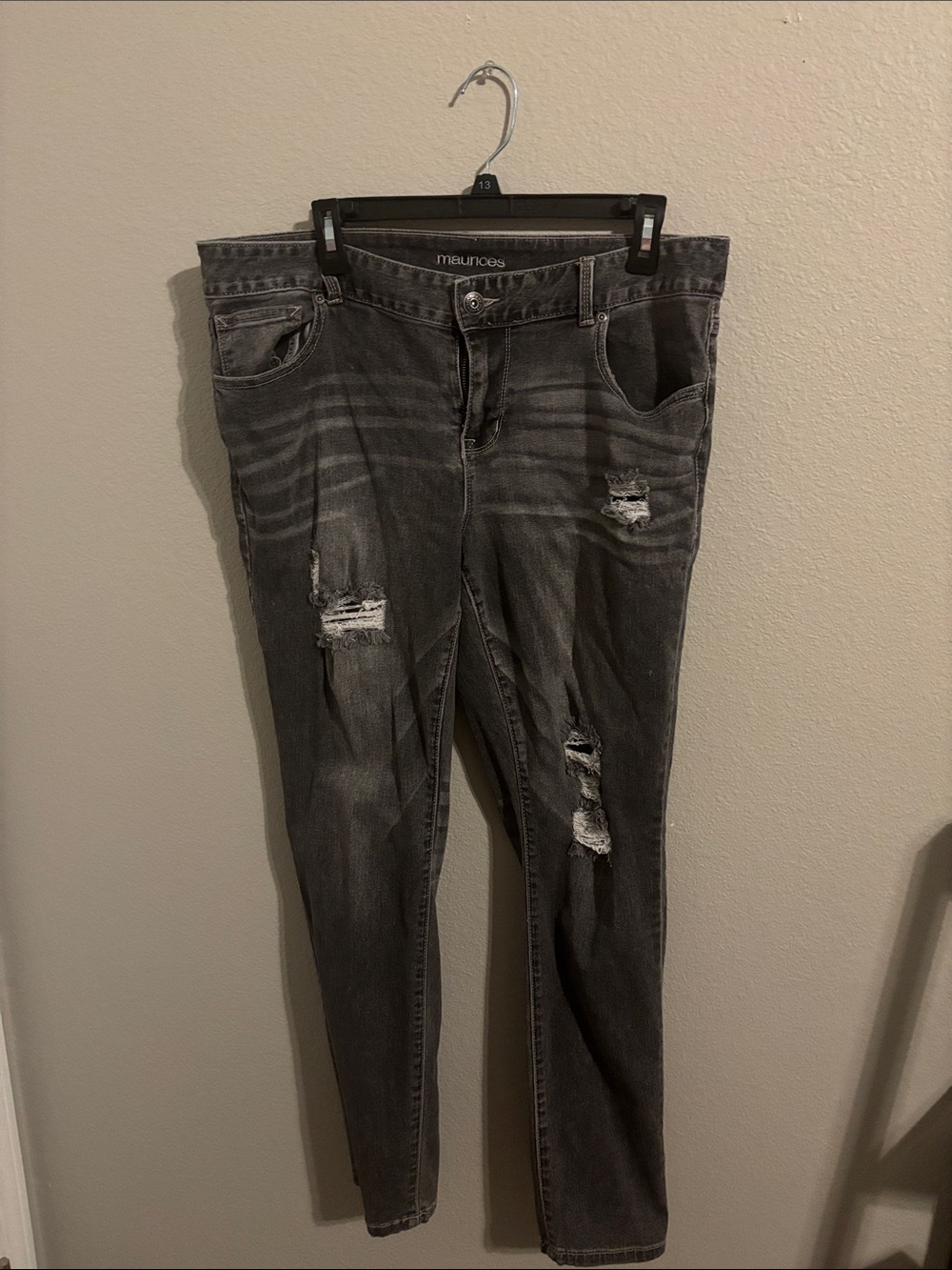 Maurices Charcoal Distressed Skinny Jeans